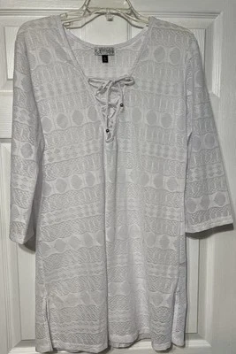 Traje de baño J Valdi grande encubierto estampado con cordones y cuello blanco Foto 1 de 4