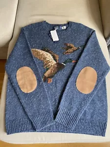 Polo RALPH LAUREN WOOL JUMPER Mens Duck Wild Geese Bear Blue Elbow Patches XL - Picture 1 of 14