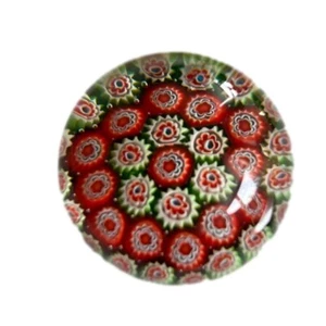 Millefiori Red Green White Tones Italy Art Glass Paperweight 2 inch Height - Foto 1 di 8