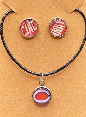 MLB Earring & Necklace Set - Made From Recycled Sports Cards - Image 1 of 4