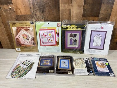 Lot of 9 Cross Stitch Kits - Dimensions, Jiffy, Bucilla others New Old Stock - Image 1 of 4