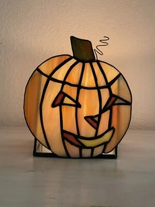 Portacandele Halloween Jack-O'-Lantern in vetro colorato fatto a mano zucca ��autunno - Foto 1 di 7