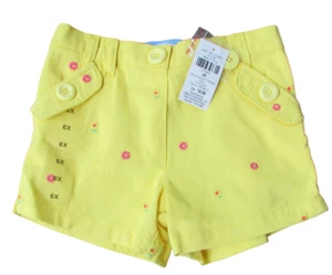 Little Girls Cute Yellow pink flowers buttons elastic waist cotton shorts 6x - Picture 1 of 5