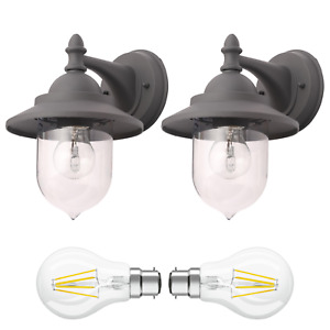 LED Fishermans Lantern Wall Light Patio Garden Porch 2x Bulbs Included Twin Pack