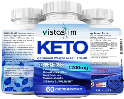 KETO BHB 1200mg 60 Veggie Caps. PURE Ketone FAT BURNER Weight Loss by VistaSlim  - Image 1 of 4