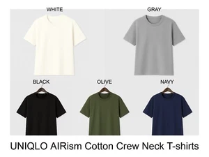 UNIQLO AIRism Cotton Crew Neck T-shirts 474244 Men's Women's 5 type New Japan - Picture 1 of 9