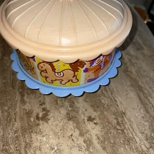 Vintage Baby Toy Top Orange & Blue Carousel with Chimes - Picture 1 of 5