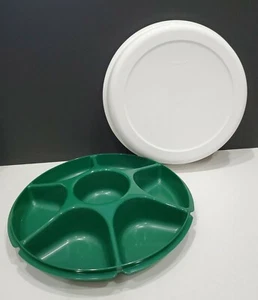 Tupperware 1665 JÄGERGRÜN rund geteilt Serviertablett Party mit 1666 WEISS Deckel - Bild 1 von 10