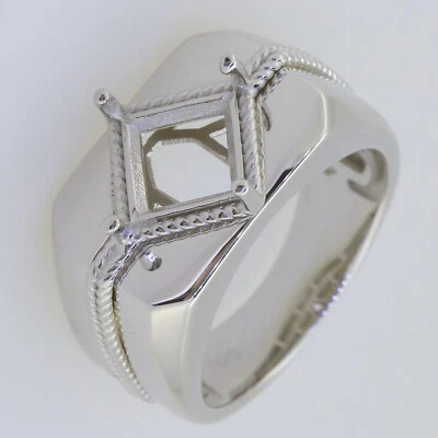 Men's Sterling Silver Semi Mount Ring Setting Princess SQ 7X7mm White - Image 1 of 4