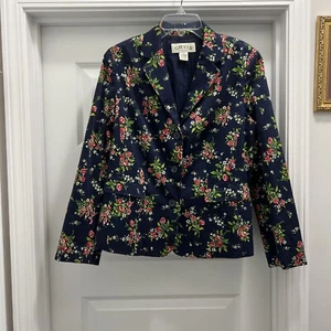 Orvis Women’s Career 3-Button Blue Flora Lined Blazer Jacket Size 10 - Picture 1 of 9