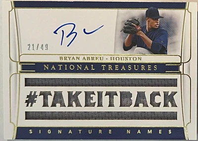 BRYAN ABREU ROOKIE AUTO 2020 PANINI GAME USED PATCH #d 21/49 CARD HOUSTON ASTROS - Image 1 of 2