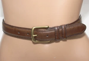 Brauner eleganter Herrengürtel aus echtem Leder - Doppelschlaufe mit Messingschnalle - Größe 36 - Bild 1 von 7