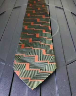 Corbata de Colección RJ's 100% Seda Hecha en Italia Para Hombre Diseño Geométrico Verde y Cooper NUEVA Foto 1 de 4