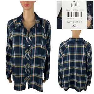 J Jill Mujer XL Top Algodón Cepillado Mezcla Modal Borde Sesgado Cuadros Azul Nuevo con Etiquetas $89 - Imagen 1 de 10