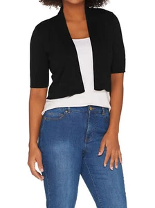 ISAAC MIZRAHI LIVE! Size M Essentials Elbow Sleeve Cardigan BLACK - Picture 1 of 2