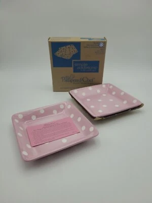 Pampered Chef Pink Polka Dot Plates 7 3/8" #5415 Set Of 2 Help Whip Cancer W/box - Image 1 of 4