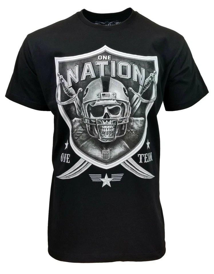 One Nation Black and Silver Football Fan Art Basic Crew Neck Unisex T Shirt - Image 1 of 1