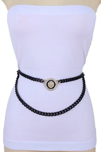 Women Dazzling Fun Belt Hip Waist Black Gold Metal Chain Bling Lion Charm M L XL - Picture 1 of 12