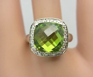 Nuevo 14K Oro Blanco Tablero de Ajedrez Corte Peridoto y Diamante Anillo 4 Cts - Imagen 1 de 10