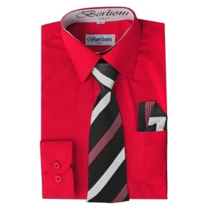 Berlioni Italy Toddlers Kids Boys Long Sleeve Dress Shirt Set With Tie & Hanky - Picture 1 of 27