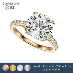 Anillo de compromiso de diamantes cultivados en laboratorio de corte redondo IGI 2,50 QUILATES FVS2 de oro amarillo de 14 quilates - Imagen 1 de 4