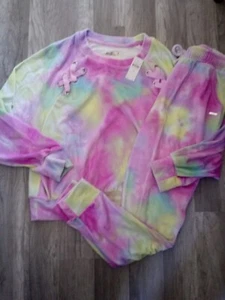 NWT Justice Girls Outfit Velour Tie Dye Lace Up Jogger SweatshirtSet 16 18 (BLT) - Picture 1 of 3