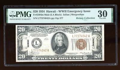 DBR 1934 $20 FRN Hawaii Mule Fr. 2304m PMG 30 Serial L77374042A - Image 1 of 2