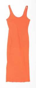 Primark Womens Orange Cotton Maxi Size 8 Scoop Neck Pullover