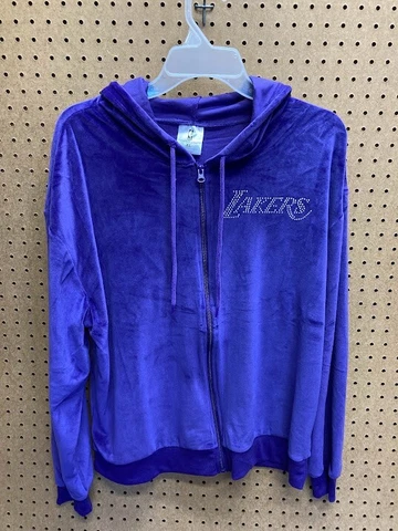 New NBA Lakers Women's Velour Zip Up Hoodie XL Bedazzeled Purple Glitter NWT Cover