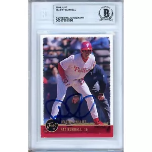 Pat Burrell Auto 1999 Just #64 RC Phillies Signed Baseball Card Beckett BAS Slab - Picture 1 of 5