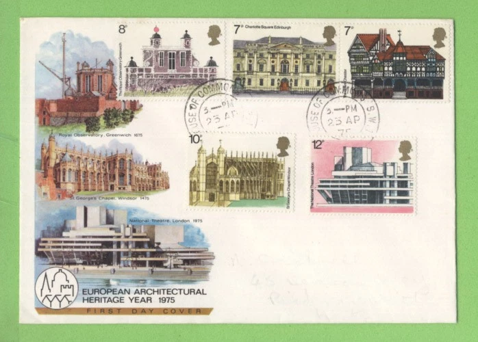 G.B. 1975 Architectural Heritage set on u/a First Day Cover, House of Commons - Image 1 of 1