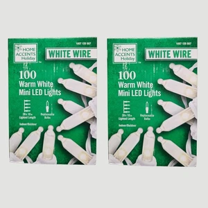 2 Boxes Home Accents Holiday 100 Warm White Mini LED Lights White Wire Brand New - Picture 1 of 6