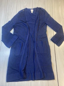 Chicos Top Women Medium Blue Santana Knit Open Front Flowy Pocket Lagenlook - Picture 1 of 7