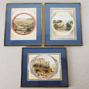 Framed Desert Landscape Art Prints Handmade Brass Frame Set of 3 Hanging 6x8" - Picture 1 of 19