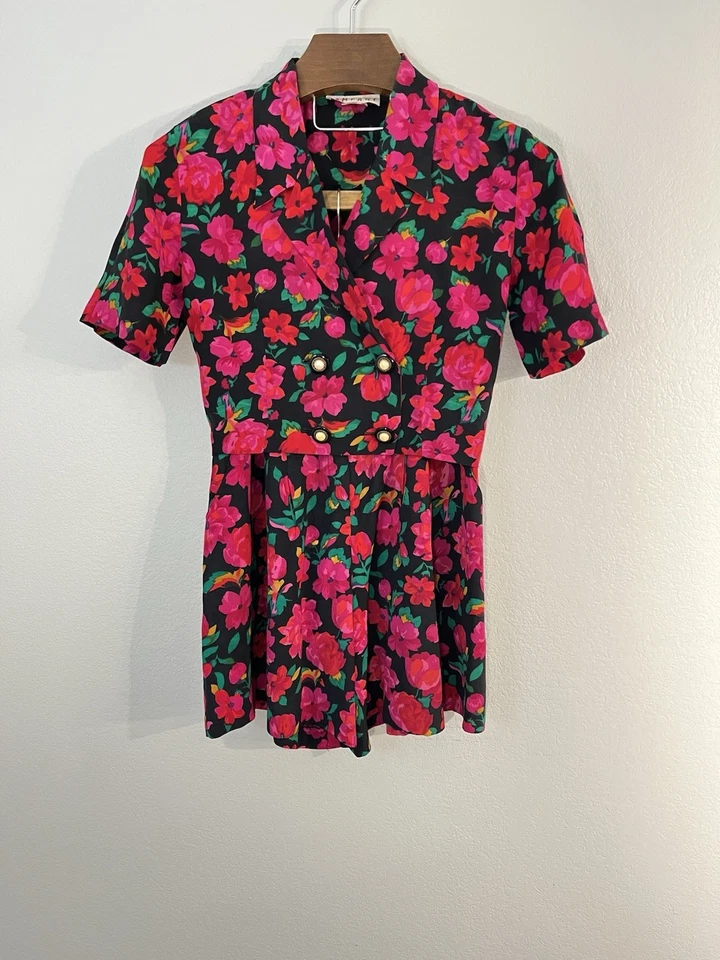 Traje Corto Rampage Vintage Años 80 Multicolor Estampado Floral 100% Rayón Talla Pequeña S Foto 1 de 4