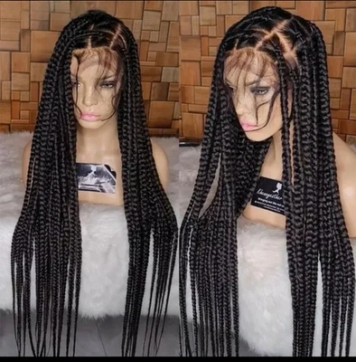 Peluca frontal de encaje completo para mujer - Caja trenzas sin nudos cabello sintético, Foto 1 de 3