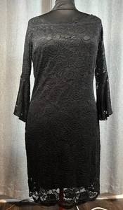 Witchy Goth Whimsygoth Black Lace Dress With Bell Sleeves - L - Picture 1 of 5