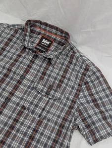 Helly Hansen Button-Up Shirt Black White Men's Size Large Plaid Short Sleeve - Picture 1 of 8