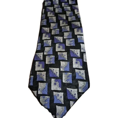 Corbata Jhane Barnes platino negra con cuadrados plateados y azules (A325) Foto 1 de 2