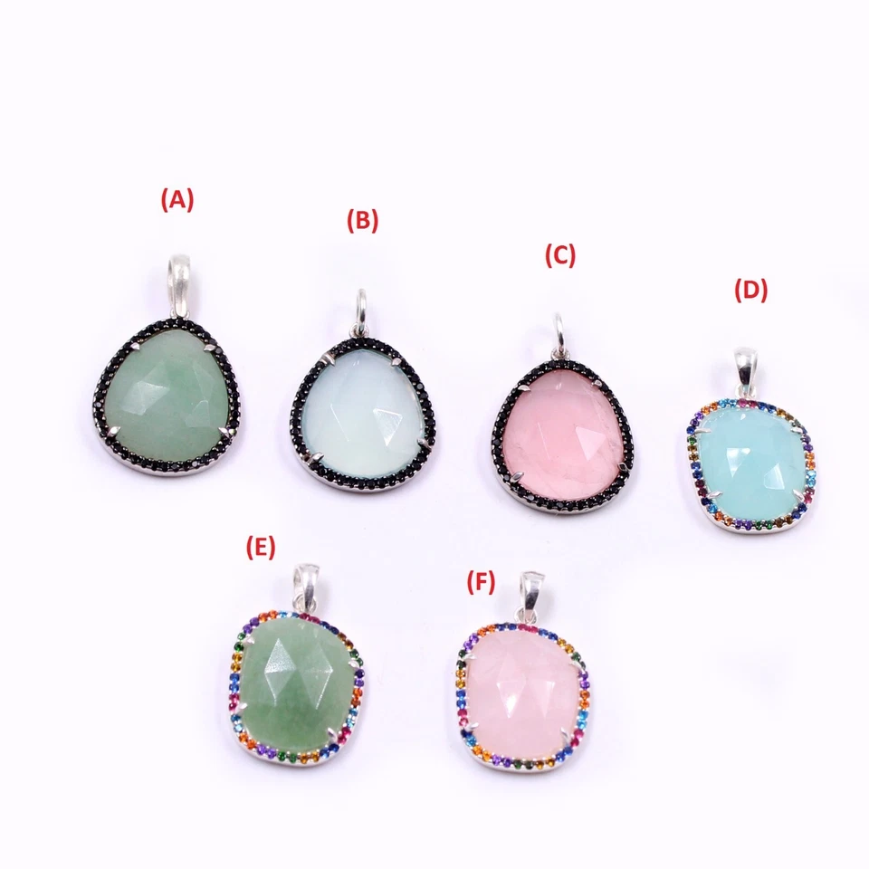 Ciondolo al quarzo rosa ciondolo in argento sterling 925 dichiarazione... - Immagine 1 di 1