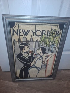 Vtg The New Yorker Art Deco Wall Art In Needlepoint Embroidered Glam MCM 14.5x20 - Picture 1 of 4