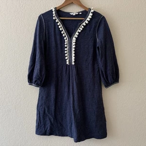 Boden Carina Tunika Cover Up Damen Größe 8 Bommel blau Ballonärmel V-Ausschnitt - Bild 1 von 9
