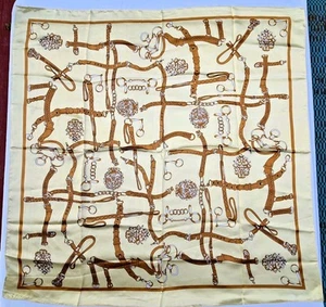 Vintage Silk Scarf Horse Bit Equestrian 35" Square - Picture 1 of 15
