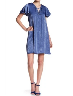 Soprano Woman's Small Blue Flutter Sleeve Tie Up Bodice Dress NWT - Image 1 of 4