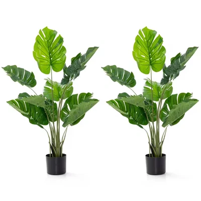Monstera Deliciosa Artificial Verde 4 Pies Palmera tropical falsa en maceta con 10 Foto 1 de 4