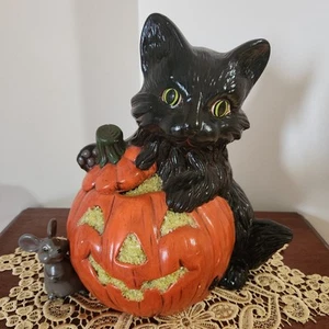 De Colección Glenview Gato Negro y Calabaza Cerámica Halloween Decoración Jack O Linterna Iluminar - Imagen 1 de 9