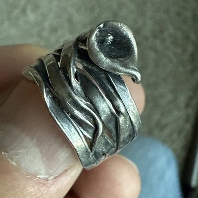 Israel 925 Sterling Silver Calla Lilly Ring, Size 10, Wrapped Wire, PZ PAZ - Image 1 of 4