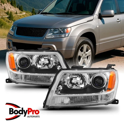 Proyector de faros transparentes cromados izquierdo+derecho para Suzuki Grand Vitara 2006-2008 Foto 1 de 4