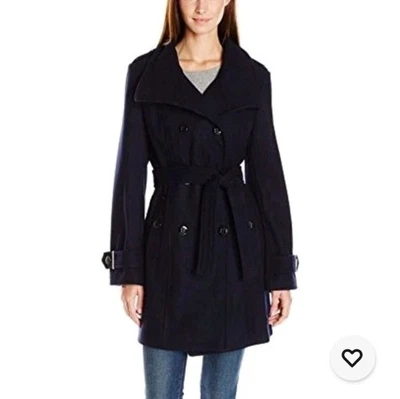 NUEVO Chaquetón Calvin Klein Doble Pecho Azul Marino Lana Para Mujer XS Preppy Foto 1 de 4