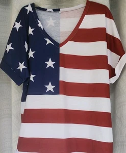 Amerikanische Flagge V-Ausschnitt Bündchen Ärmel T-Shirt 2XL Boutique T19 - Bild 1 von 4